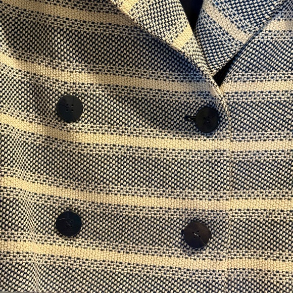 Stefanel Made in Italy Cropped Peacoat Jacket Womens Size 6 Blue White Cotton - Picture 2 of 6